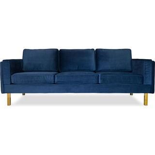 Lexington Mid-Century Modern Blue Velvet Sofa.