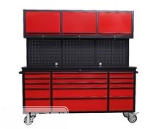 72" Red Powder Coated Tool Chest w/ 15 Drawers & 3 Cabinets 
