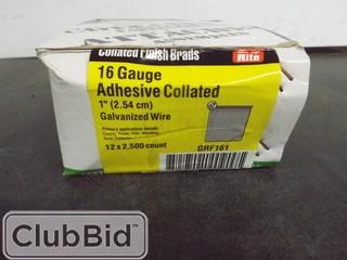 Qty of (3) Cases 16 Gauge Adhesive Collated Galvanized Wire Fasteners 1" (12 Boxes of 2500 Pcs/Case)
