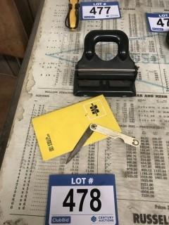Quantity of Vintage #702 Made In England Two Hole Punch, Unused Motorways 1982 Note Pad, Jack Knife-Like Nail File .
