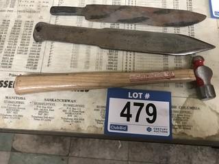 Quantity of Mini Ballpeen Hammer, Hand Forged Throwing Knife And Rope Point Knife.