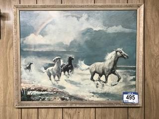 Stampeding Horses Framed Painting.