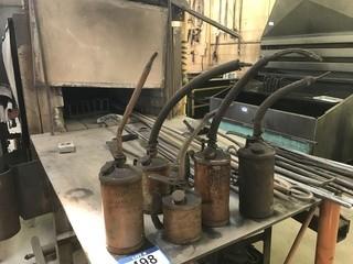 Quantity of Vintage Brass Golden Rod Dutton Lainson Co Oil Cans.