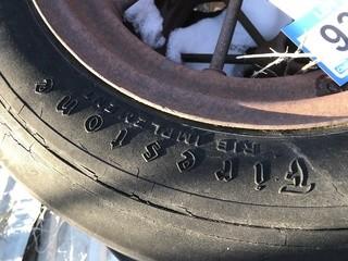 2 X Vintage Steel Rim Implement Wheels With Firestone Tires.