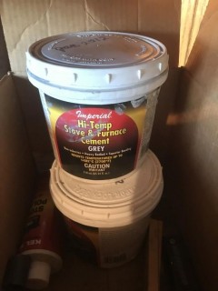 Quantity of Hi-Temp Stove and furnace cement, paint and anchor nails