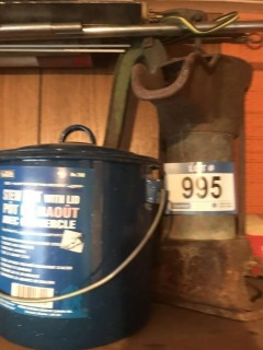 Vintage Pump Head with Handle and Blue Enamel Stew Pot