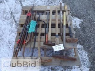 Lot of Assorted Pick Axes, Pry Bars & Sledge Hammers 
