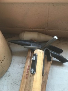 Quantity of Rubber Mallet, Sledge Hammer, Pick Axe and Forged Hook with Handle