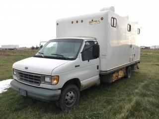 1992 Ford E350 Portable Restroom Truck c/w V8, Auto, Unicell Fiberglass Washroom Body. Showing 192,918 Kms. S/N 1FDKE30HXNHA40057.