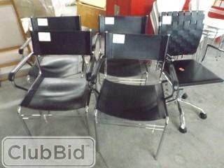 Lot of (4) Black leather Office Chairs & (1) Black Desk Chair 
