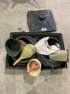 Qty of Oil Catch Pans and Funnels