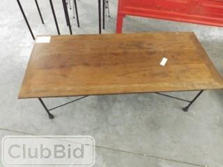 Antique Wood & Metal Coffee Table 44" x 19.75" x 15" 
