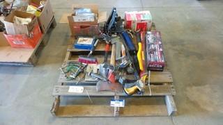 Quantity of Tools, Includes Axes, Grease Gun, Clamps, Drill Bits and More *Located RE22*