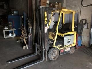 Hyster 50 AC Powered Forklift Model E50z-27, Showing 10623 hrs., New Battery 2013, S/N G108N039OD W/Exide Depth Charger. 