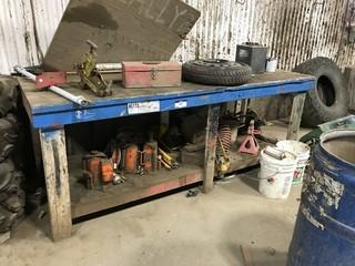 8ft x 3ft x 3ft Wooden Work Bench, c/w contents