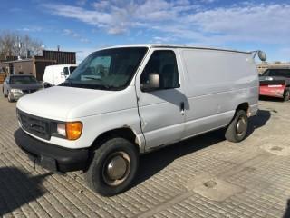 2003 Ford Econoline E250 Cargo Van c/w 4.2L, Auto, Insulated Cargo Area, Shelving, Load/Cargo Divider. Showing 274,079 Kms. S/N 1FTNE24213HB20233.