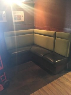 Corner Booths, Green Backs With Brown Leather Seats,