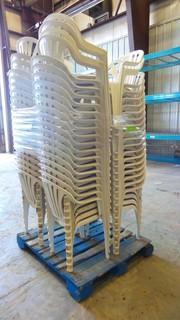 76 pcs of White Patio Chairs With Arms *Located OSW2*