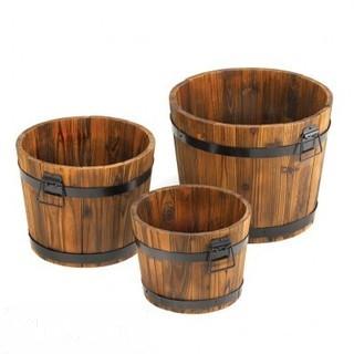 New 3 Pc Whiskey Solid Wooden Planter Set