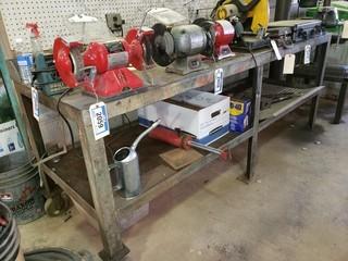 Steel Work Bench C/w Vise And Bottom Contents *Note: Contents On Top Not Included*