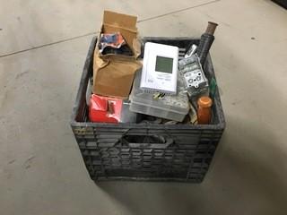 Crate of Miscellaneous Electrical  Boxes, Thermostat, Etc.