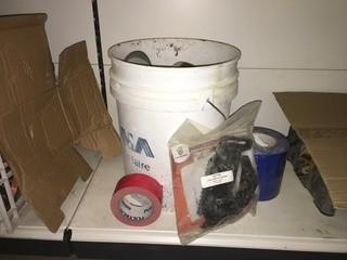 Bucket of Miscellaneous Tape, Hold Down Attachment, Etc.