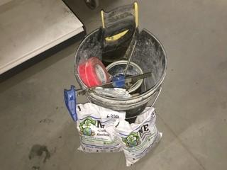 Bucket of Miscellaneous Tape, Clamps & Hand Saws.