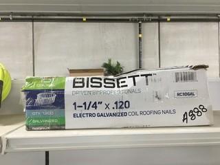 Box of Bissett 1 1/4" x .120 Electro Galvanized Coil Roofing Nails.