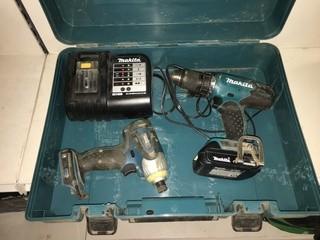 Makita 18V Impact Driver, Drill, Battery & Charger in Case.