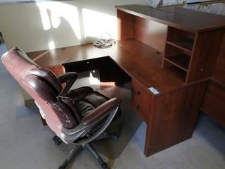 L-Shaped Wood Office Desk C/w Task Chair