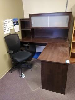 L-Shaped Wood Office Desk C/w Hutch And Task Chair