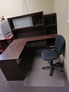 L-Shaped Wood Office Desk C/w Hutch And Task Chair