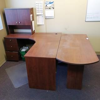 Wood Office Desk C/w Side Desk *Note: Buyer Responsible For Load Out*