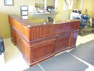 Wood L-Shaped Receptionist Desk *Note: Contents Not Included*