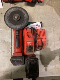 Milwaukee Cordless Grinder C/w Charger And (3) Batteries