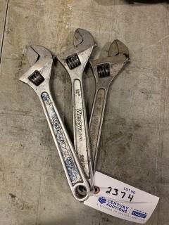 Qty Of (3) 12in Adjustable Wrenches