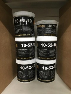 Lot of (5) 500g MegaMass Starter Formula (10-52-10) & (1) 320g All Purpose Fertilizer (20-20-20).