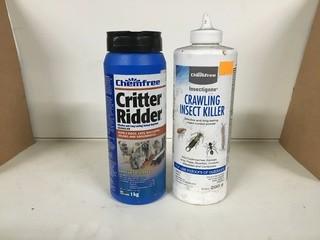 Lot of (3) 200g ChemFree Crawling Insect Killer & (1) 1kg Critter Ridder.