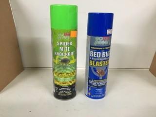 Lot of (2) SpiderMite Knockout Spray Cans & (3) Cans of Bed Bug Blaster.