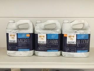 Lot of (3) 4L Remo Nutrients (1) Micro, (1) Grow & (1) Bloom.