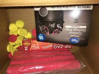 Box of Sponge Discs, Garbage Bags & Storage Bags.