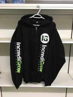 Black  Incredi-Grow Zip-Up Hoody, Size Medium.