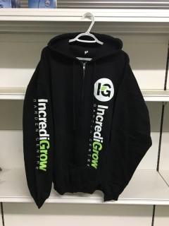 Black  Incredi-Grow Zip-Up Hoody, Size Medium.