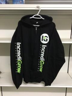 Black  Incredi-Grow Zip-Up Hoody, Size X-Large.