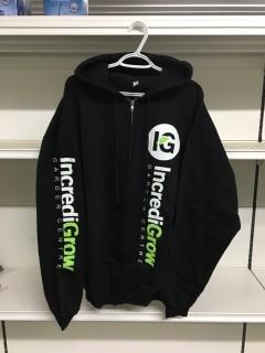 Black  Incredi-Grow Zip-Up Hoody, Size X-Large.