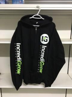 Black  Incredi-Grow Zip-Up Hoody, Size X-Large.