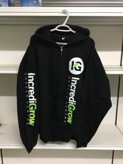 Black  Incredi-Grow Zip-Up Hoody, Size X-Large.