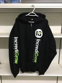 Black  Incredi-Grow Zip-Up Hoody, Size X-Large.