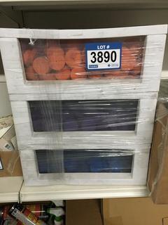Storage Drawer Tower Containing Assorted Sponge Discs.
