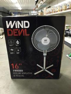 Wind Devil 16" 3-Speed Oscillating Pedastal Fan.